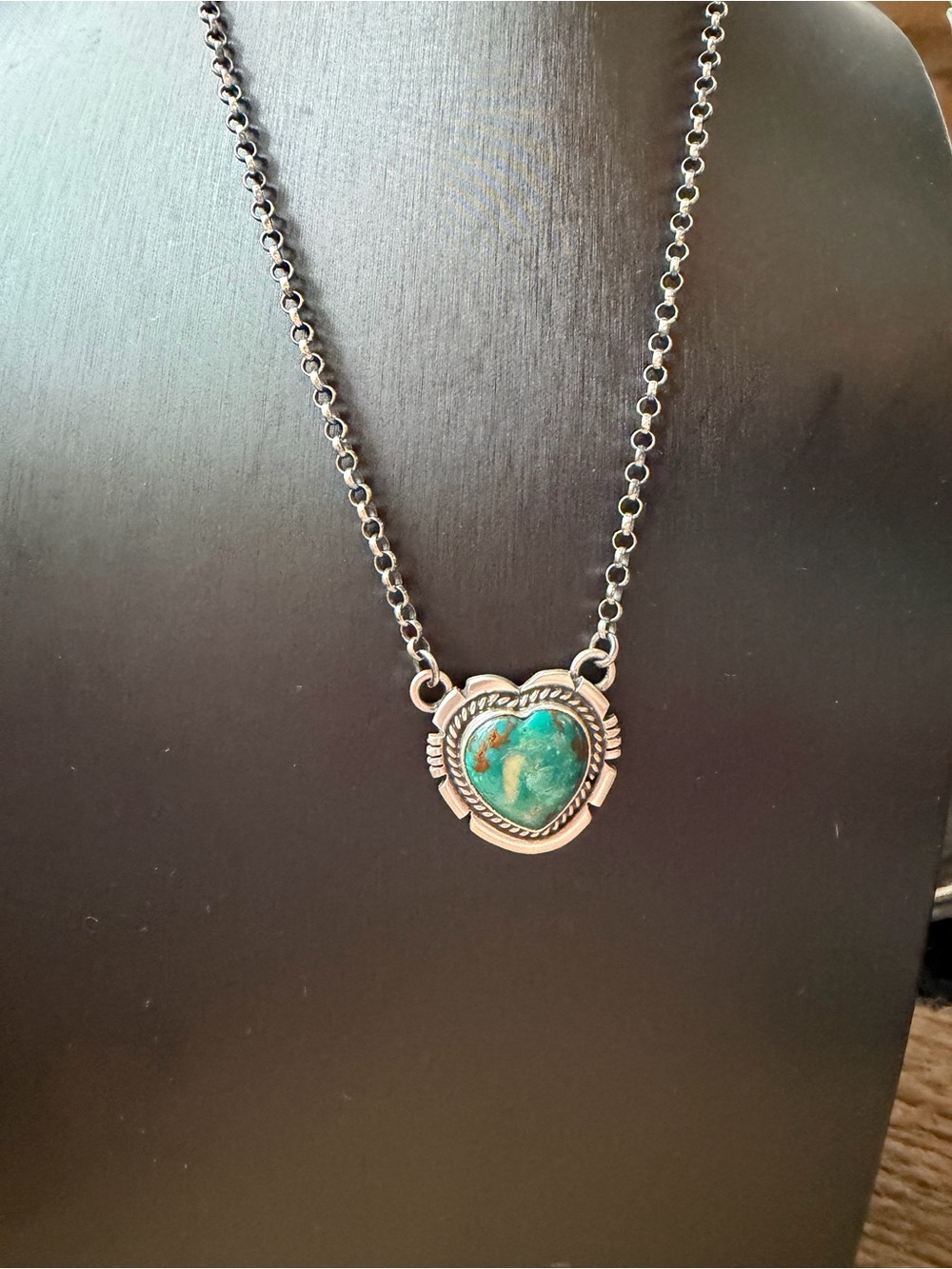 Jon McCray Navajo Handmade Sterling Silver Heart Turquoise Pendant Necklace - Picture 4 of 12